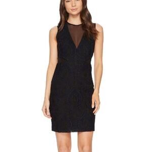 Nicole Miller Lace Dress Mesh V-Neck  Mini Navy Black US 6